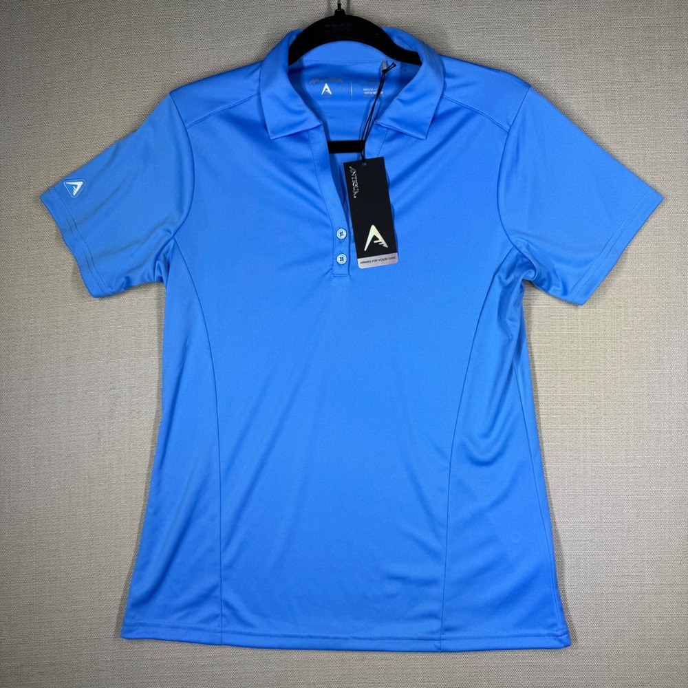 Antigua Womens Tribute Golf Performance Short Sleeve Polo Shirt Blue NWT Medium